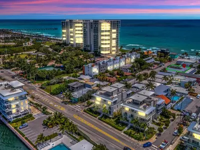 an aerial view of a city with condos and the ocean at Beachside 1BR in Hollywood | Parking + WiFi in Dania Beach