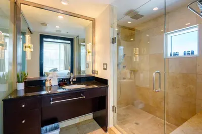 a bathroom with a sink and a shower at Penthouse with Private Rooftop in Miami Beach