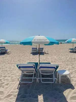 a group of chairs and an umbrella on the beach at South of Fifth Oceanfront condo with Beach Perks! in Miami Beach