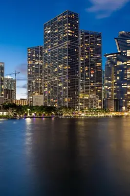 a view of a city skyline at night at Icon Brickell Retreat 1BR and Spa, Pool, Views in Miami