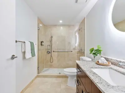 a bathroom with a shower and a toilet and a sink at MVR - Coconut Grove-s Oasis of Comfort and Elegance in Miami