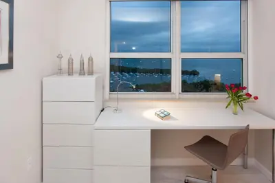 a white desk with a window in a room at MVR - Miami-s Most Exclusive Stay-Revealed in Miami