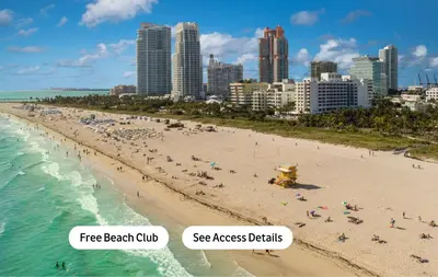 a beach with people and the ocean and a city at MVR - Wake Up to Miami-s Most Iconic Views in Miami