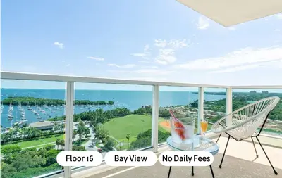 a balcony with a view of the water at MVR Biscayne Bay Views That Stun Daily in Miami
