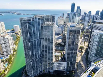 an aerial view of a city with tall buildings at Icon Brickell 2BR Poolside Paradise in the Sky in Miami