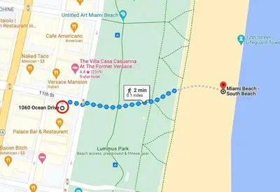 a map of the ferris wheel route at Heart of South Beach Balcony Rooftop Pool in Miami Beach