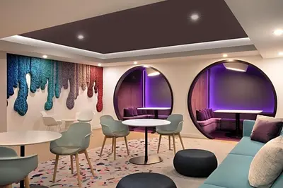a room with two tables and chairs and two mirrors at Luxury Condo w Rooftop Pool & Gym in Miami