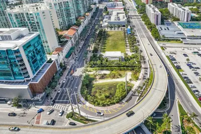 an aerial view of a street in a city at A Breathtaking Oceanview - High Rise Luxury Condo in Sunny Isles Beach