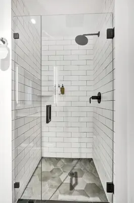 a bathroom with a shower with a glass door at 4704 Lux Miami Studio City Bay Views in Miami