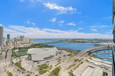an aerial view of a city with a river at 4604 Lux Miami Studio City and Bay Views in Miami