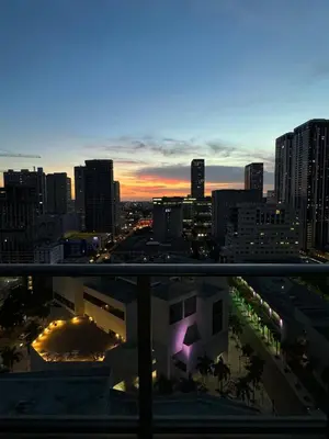 a view of a city skyline at night at Comfortable apartment in Downtown Miami in Miami