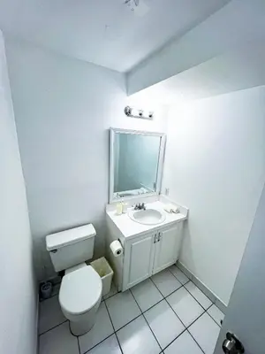 a bathroom with a toilet and a sink and a mirror at Shine Suites Duplex Bay7A in Miami Beach