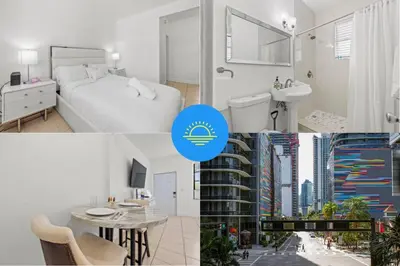 a collage of photos with a bedroom and a bathroom at Stay in Brickell near Kaseya Center & South Beach in Miami