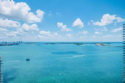 an aerial view of a large body of water at Top Floor Front Facing Penthouse With Breathtaking Views in Miami