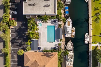 an overhead view of a house with boats in the water at Coconut Bay Resort in Fort Lauderdale