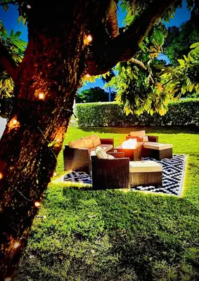 a table and chairs sitting on the grass under a tree at Miami Vibes in Miami