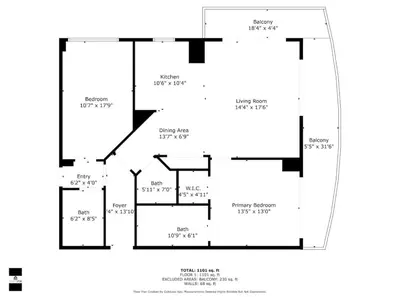 a floor plan of a house at Spacious 2BR in Miami Bay Views plus Balcony in Miami