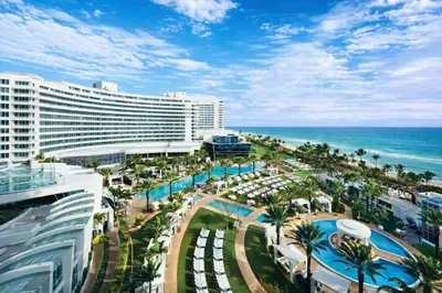 an aerial view of a resort with the ocean at FontaineBleau Suite Ocean View in Miami Beach