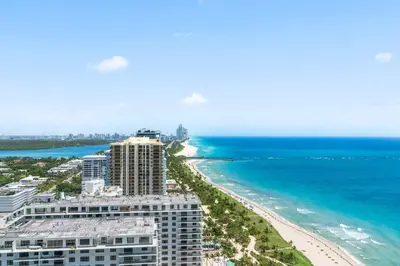 an aerial view of a beach and the ocean at Luxury 5 Stars - Oceanfront Stay for 4 with World-Class Amenities in Miami Beach