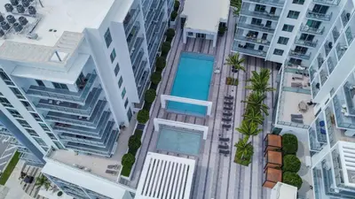an overhead view of a city with buildings at Luxury 1BR in Quadro Miami with Pool and Parking in Miami