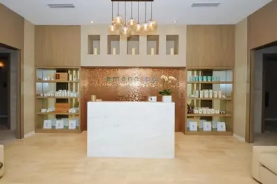 a room with a white counter in a room with shelves at Oceanfront Luxe Apt 24th Floor in Hollywood