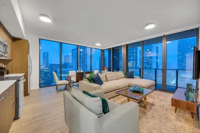 a living room with a couch and a table at High Floor Unit Heart Of Miami with pool and gym in Miami