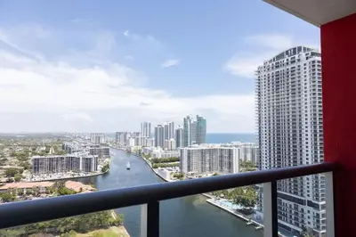 a view of a river in a city with buildings at 2 Bed & 2 Bath at Beachwalk - Amazing View on 29th in Hallandale Beach