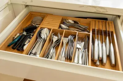a drawer full of utensils in a drawerlicts sidx sidx sidx sidx sidx at Secluded Villa with 3 bedrooms and Heated Pool in Miami Beach