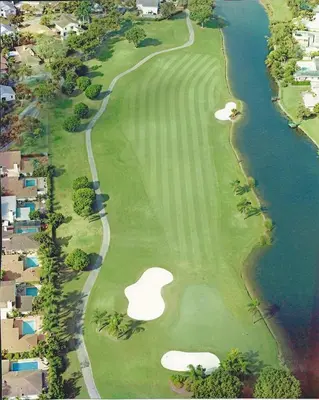 an aerial view of a golf course next to the water at Designer 2br, king-size bed, 5mins to the beach J1 in Hollywood