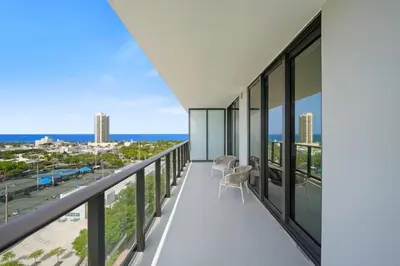 a balcony with a view of the ocean at NOK Fantastic 1 BR Den in Miami in Miami Beach
