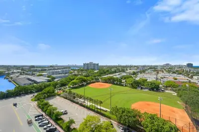 an aerial view of a park with a baseball field at NOK Fantastic 1 BR Den in Miami in Miami Beach