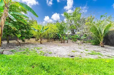 a garden with palm trees and a fence at Modern Miami Home minutes to Wynwood & Downtown in Miami