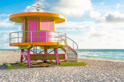a life guard station on the beach at Ocean Dr 1BR Apt with Rooftop Pool 93 Walk Score in Miami Beach