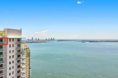 a view of the ocean from a building at Newly Renovated Brickell Stay with Views and Amenities in Miami
