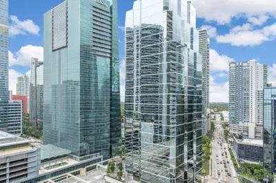 a view of a city with tall glass buildings at Stunning 2B2B Ocean and City Views with Free Parking in Miami