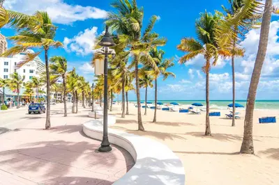 a street with palm trees on the beach at Casa Sol B in Fort Lauderdale