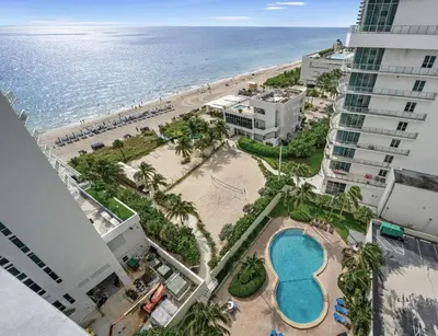 an aerial view of the beach and the ocean at Oceanfront corner unit in Hollywood