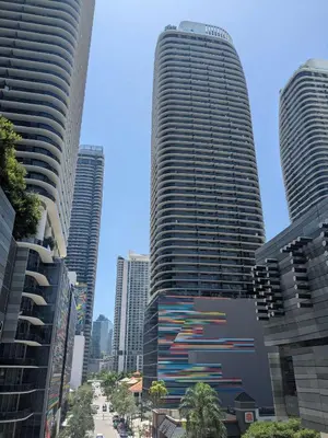 two tall skyscrapers in a city with buildings at Skyline Nomad Studio Walk to Kaseya Rooftop Pool in Miami