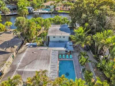 an aerial view of a house with a swimming pool at Later Gator - Pool - Canal - Wilton Drive in Fort Lauderdale