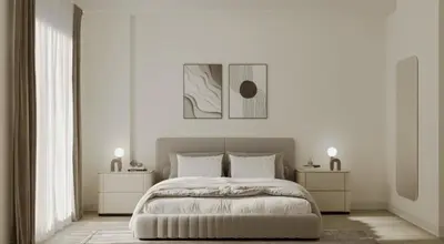 a white bedroom with a bed and two night stands at High Floor Property-Expansive Views- Sleep 6 Miami in North Miami