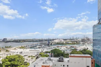 a view of a harbor from a building at Prime Downtown Stay 2BR- Parking Included -Near Bayside & Cruise Port in Miami