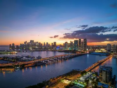 a view of a city with a bridge over the water at Villa Zenora in Miami