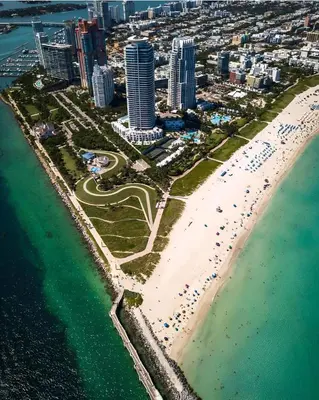an aerial view of a beach and the ocean at Art Deco Gem by the Beach King Bed & Parking in Miami Beach