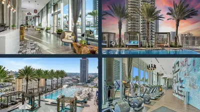 a collage of photos of a hotel with a pool at Insane Ocean View Balcony - Beachfront Resort & Pool in Hollywood