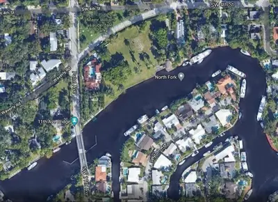a map of the approximate location of the new farm on the water at Historic Sailboat Bend Home 5 Min to Las Olas 4 miles to the Beach in Fort Lauderdale