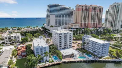 an aerial view of a city with tall buildings at Beach Haven Condo for 2 in Fort Lauderdale