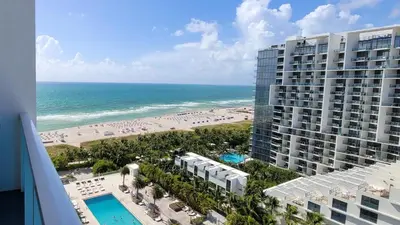 an aerial view of a hotel and the beach at South Beach Luxury 2 Bedroom Condo on the Ocean in Miami Beach