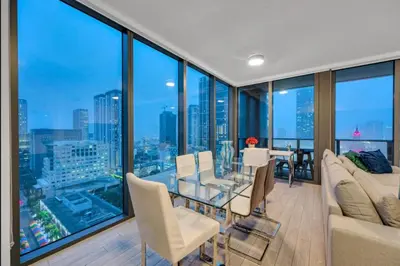 a living room with a view of a city at Downtown Miami Excape in Miami