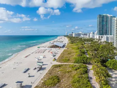 an aerial view of the beach and the ocean at Seaside Condo - Studio for 4 in Miami Beach