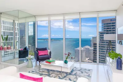 a living room with a view of the ocean at MVR - Luxury Stay by Brickell Center in Miami